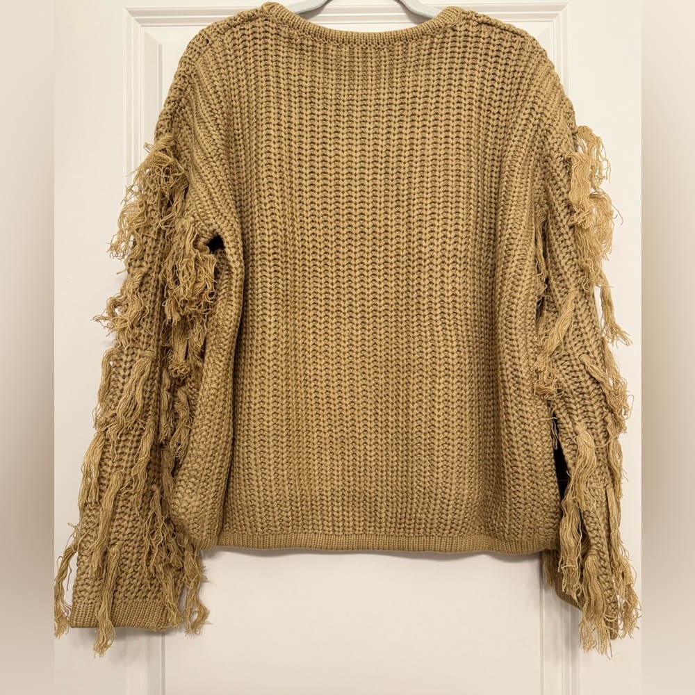 NWT Hayden Tan Fringe Sleeve Chunky Knit Sweater -M/L - Picture 7 of 10